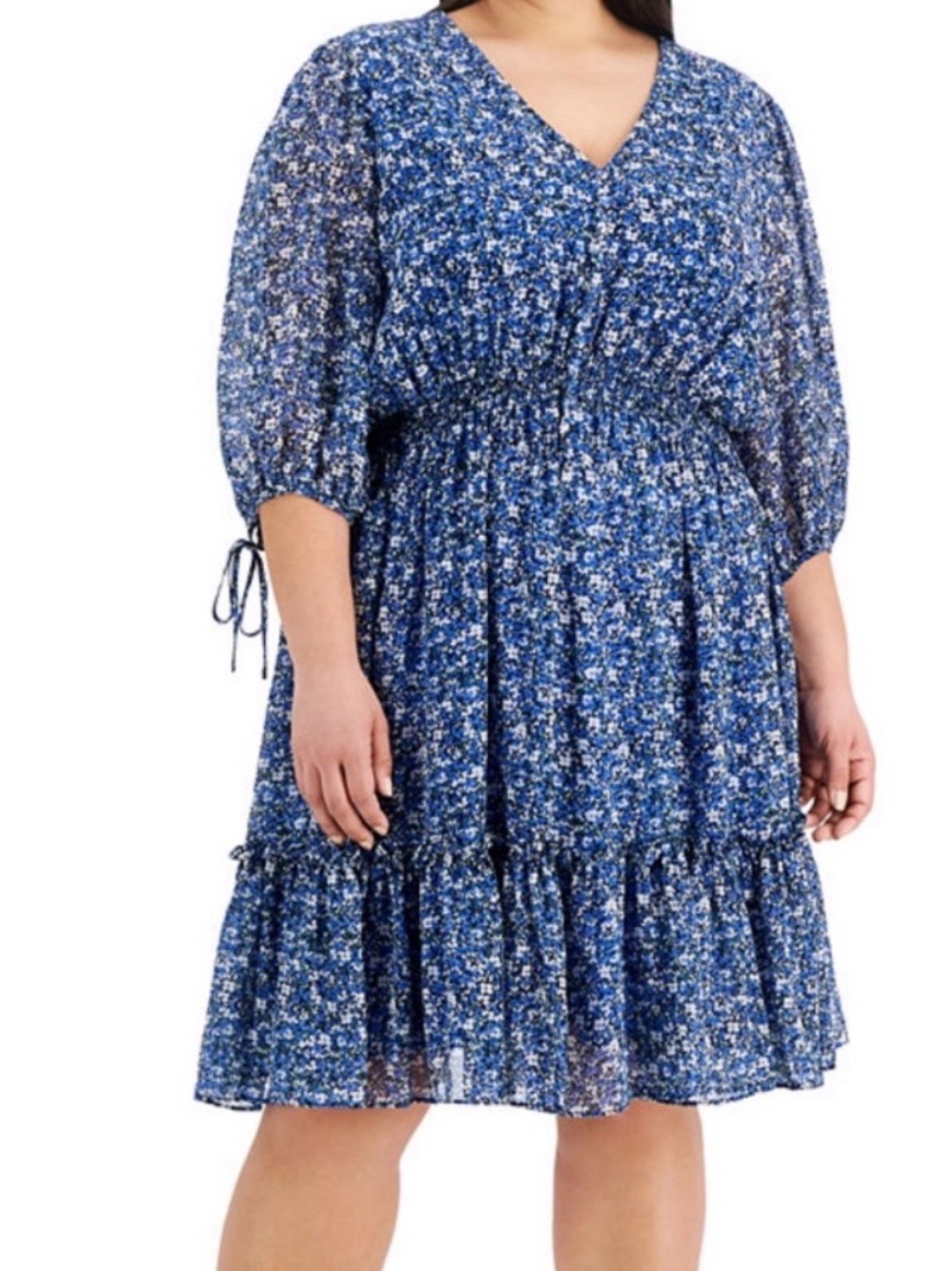 Taylor Blue Floral V-Neck Tiered Midi Dress